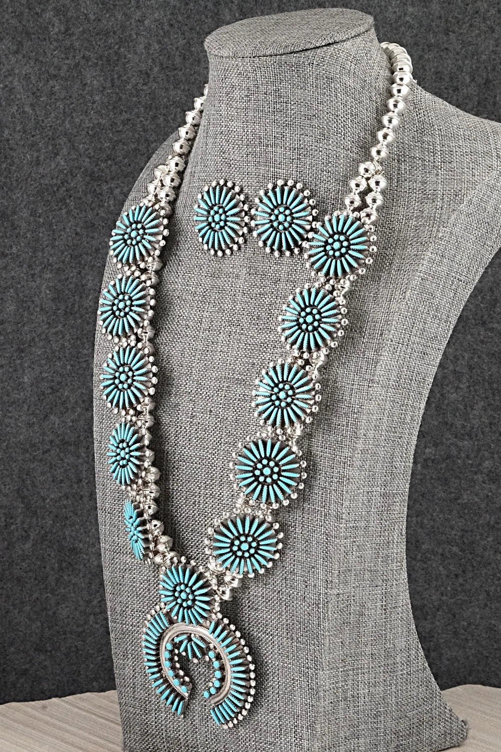 Turquoise & Sterling Silver Squash Blossom Set - Sibert Bowannie