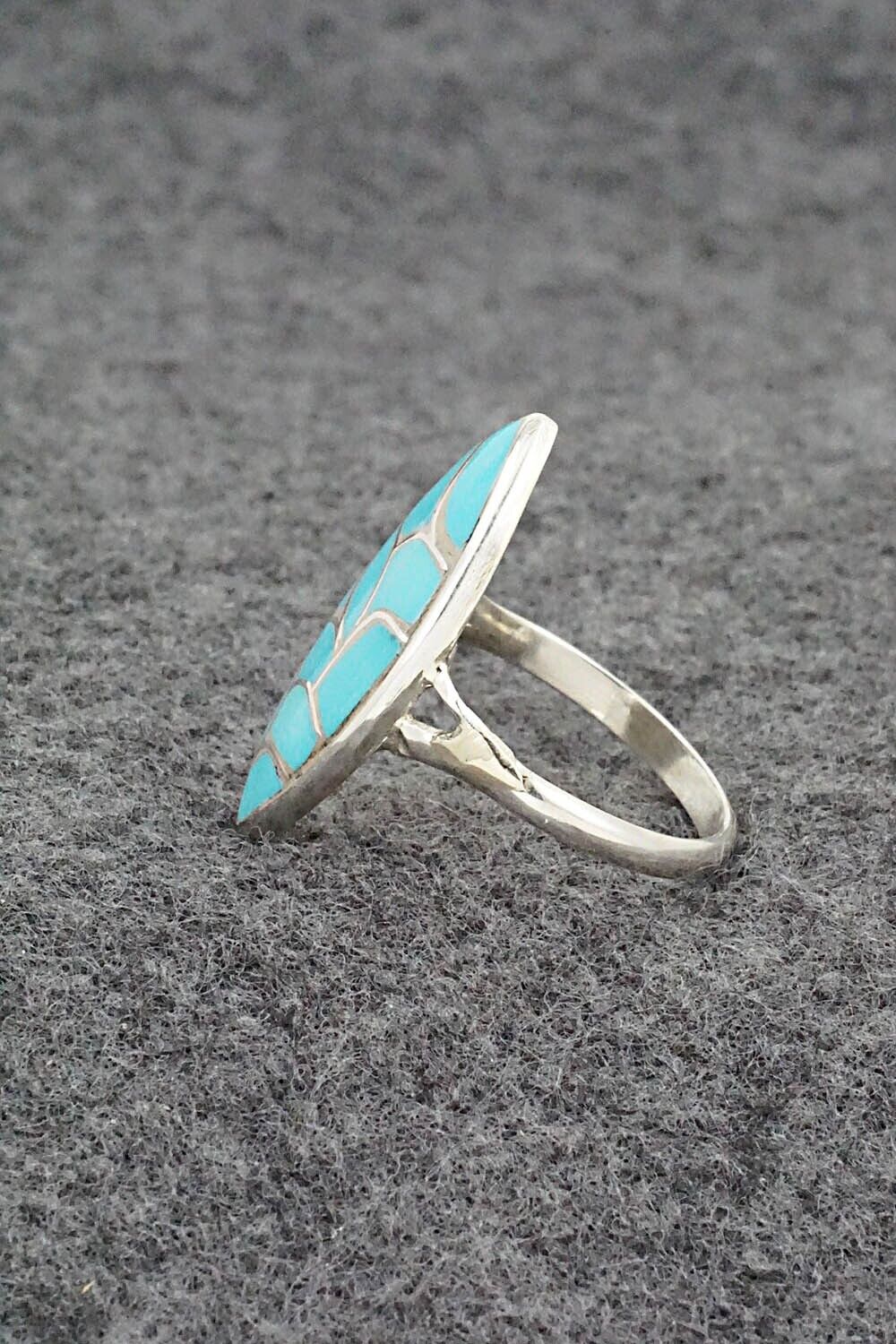 Turquoise & Sterling Silver Ring - Orena Leekya - Size 7.5