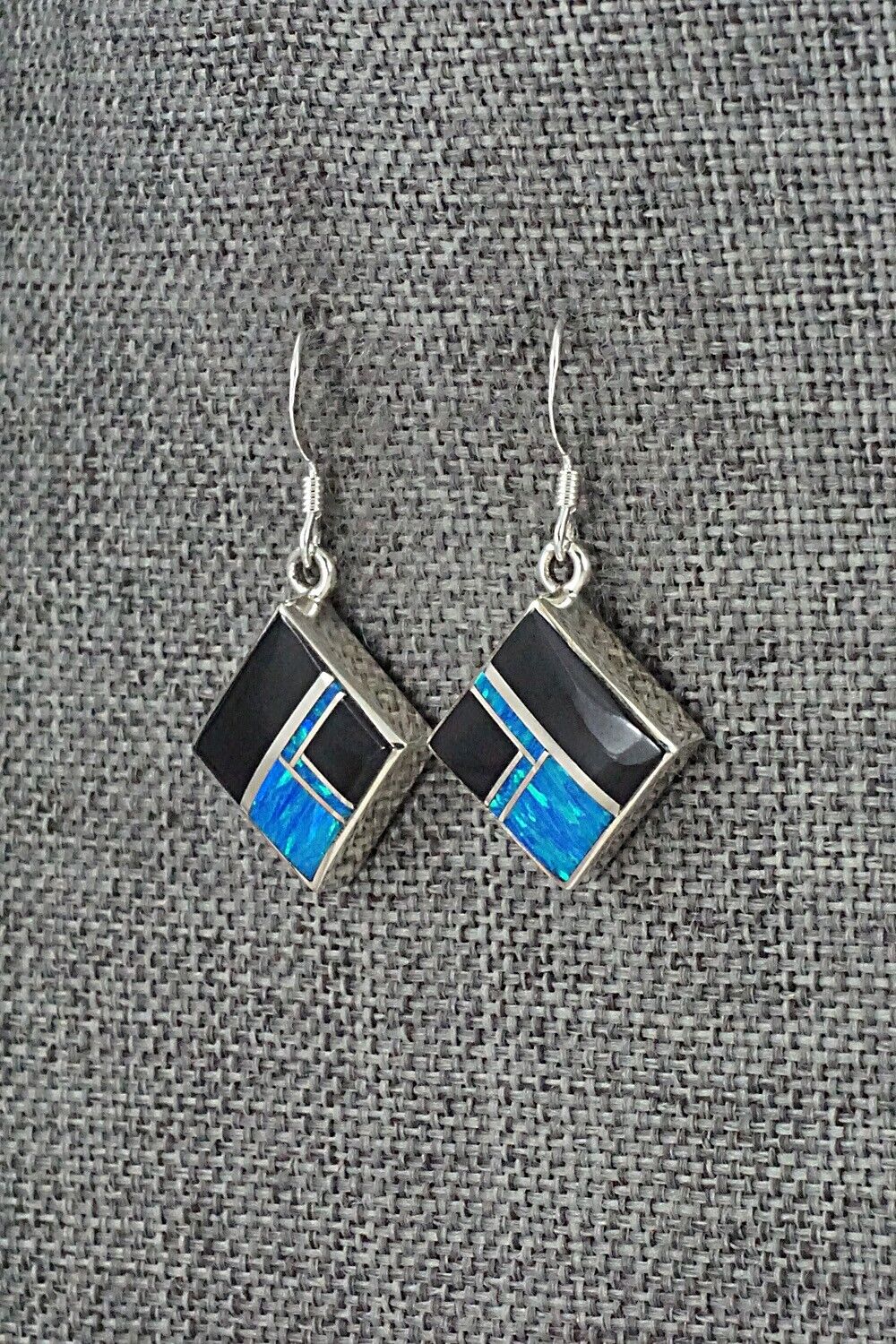 Onyx, Opalite & Sterling Silver Inlay Earrings - James Manygoats