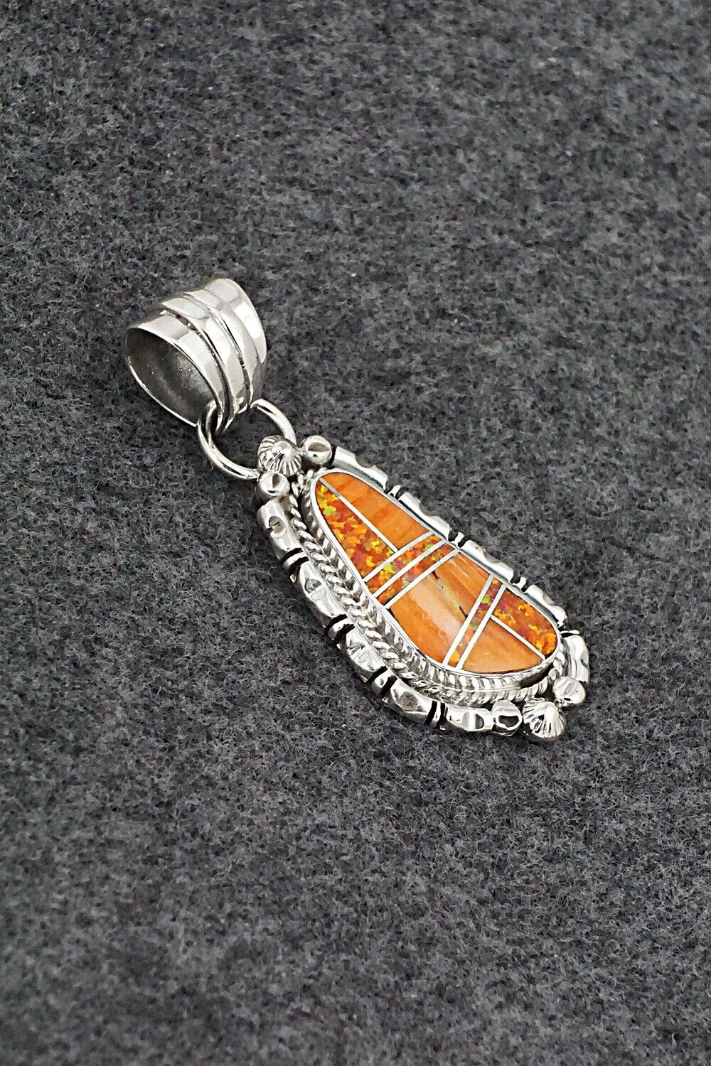 Spiny Oyster, Opalite & Sterling Silver Pendant - James Manygoats