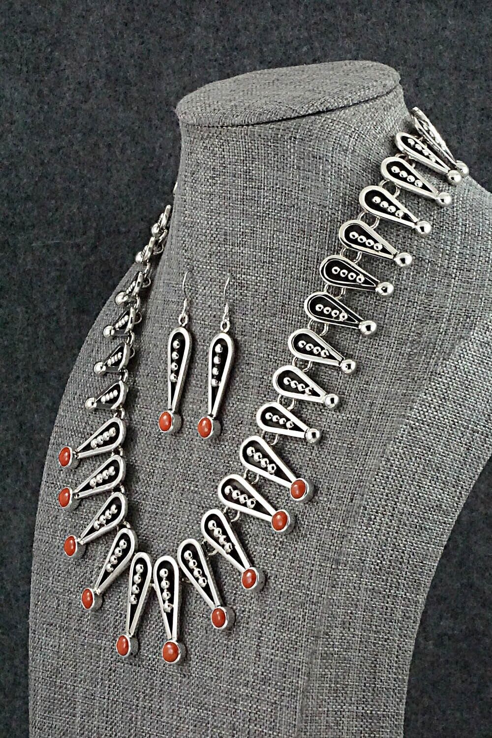 Coral & Sterling Silver Necklace & Earrings Set - Jonathan Nez