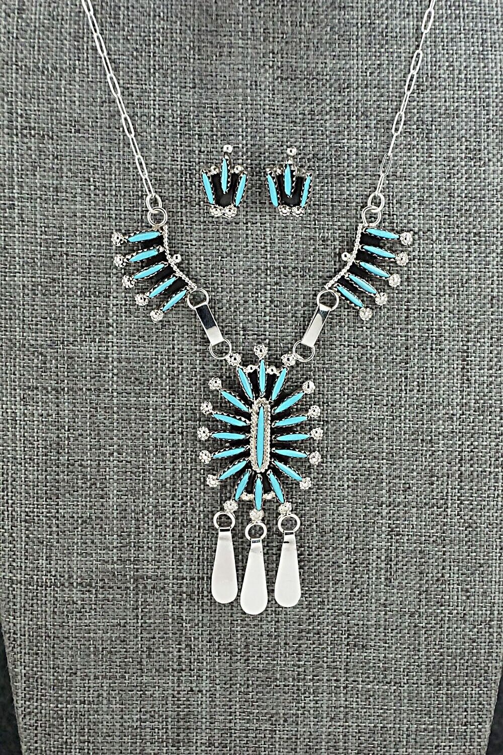 Turquoise & Sterling Silver Necklace and Earrings Set - Jack Etsate