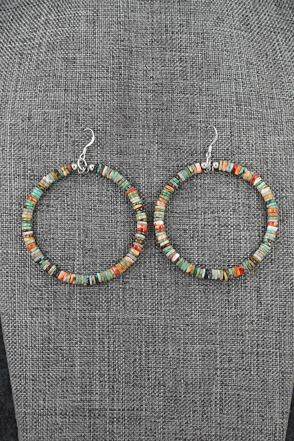 Turquoise, Spiny Oyster & Sterling Silver Earrings - Doreen Jake