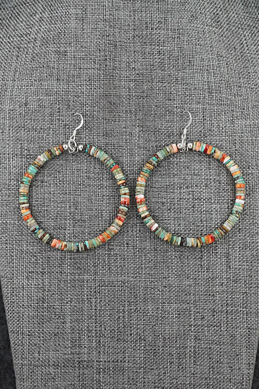 Turquoise, Spiny Oyster & Sterling Silver Earrings - Doreen Jake