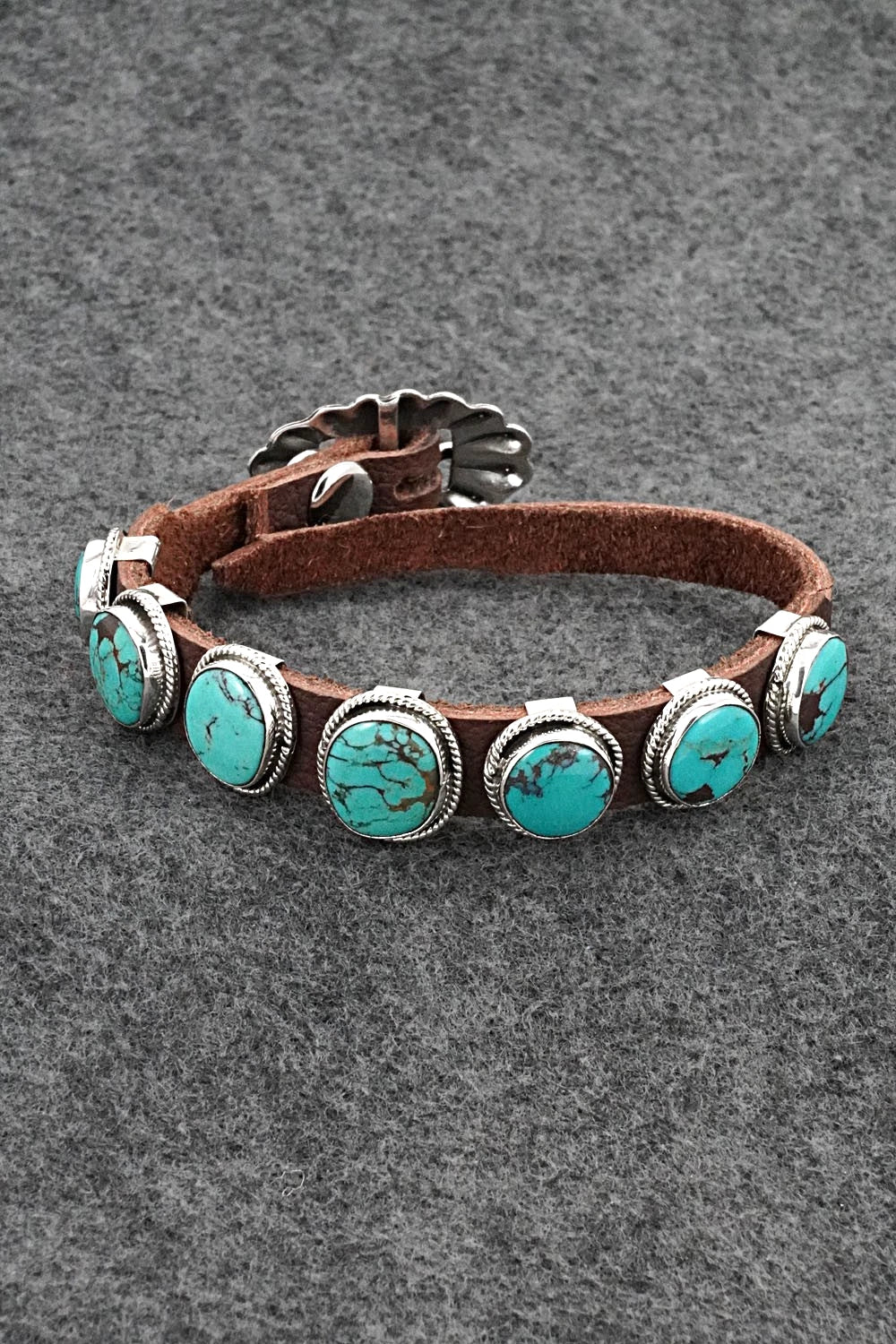 Turquoise, Sterling Silver & Leather Bracelet - Marlene Ramone