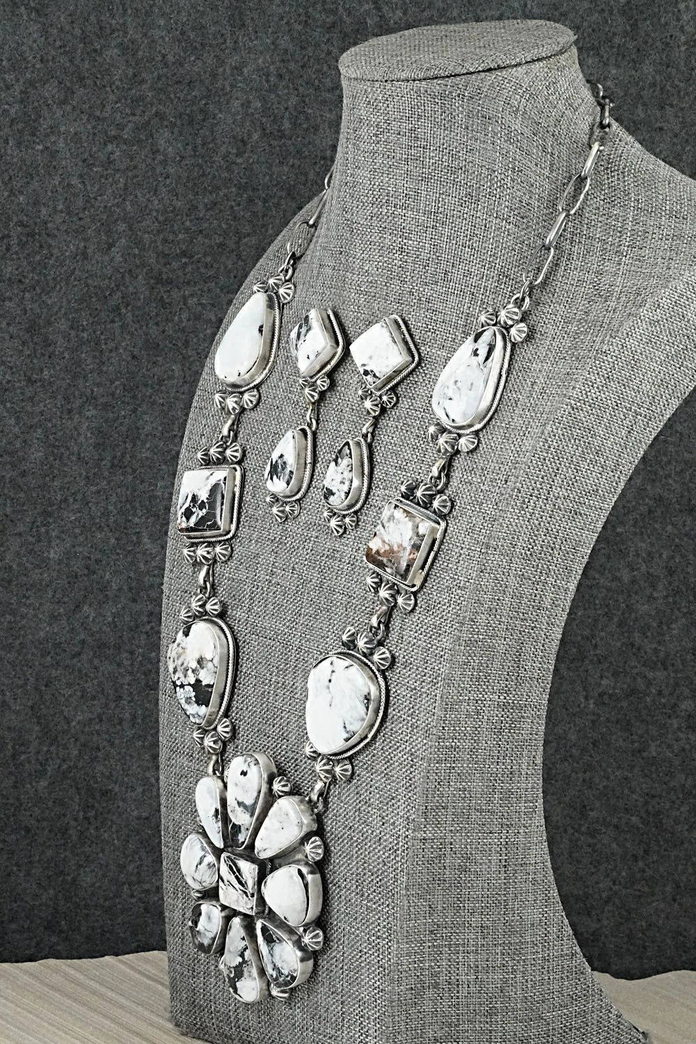 White Buffalo & Sterling Silver Necklace and Earrings Set - Paul Livingston
