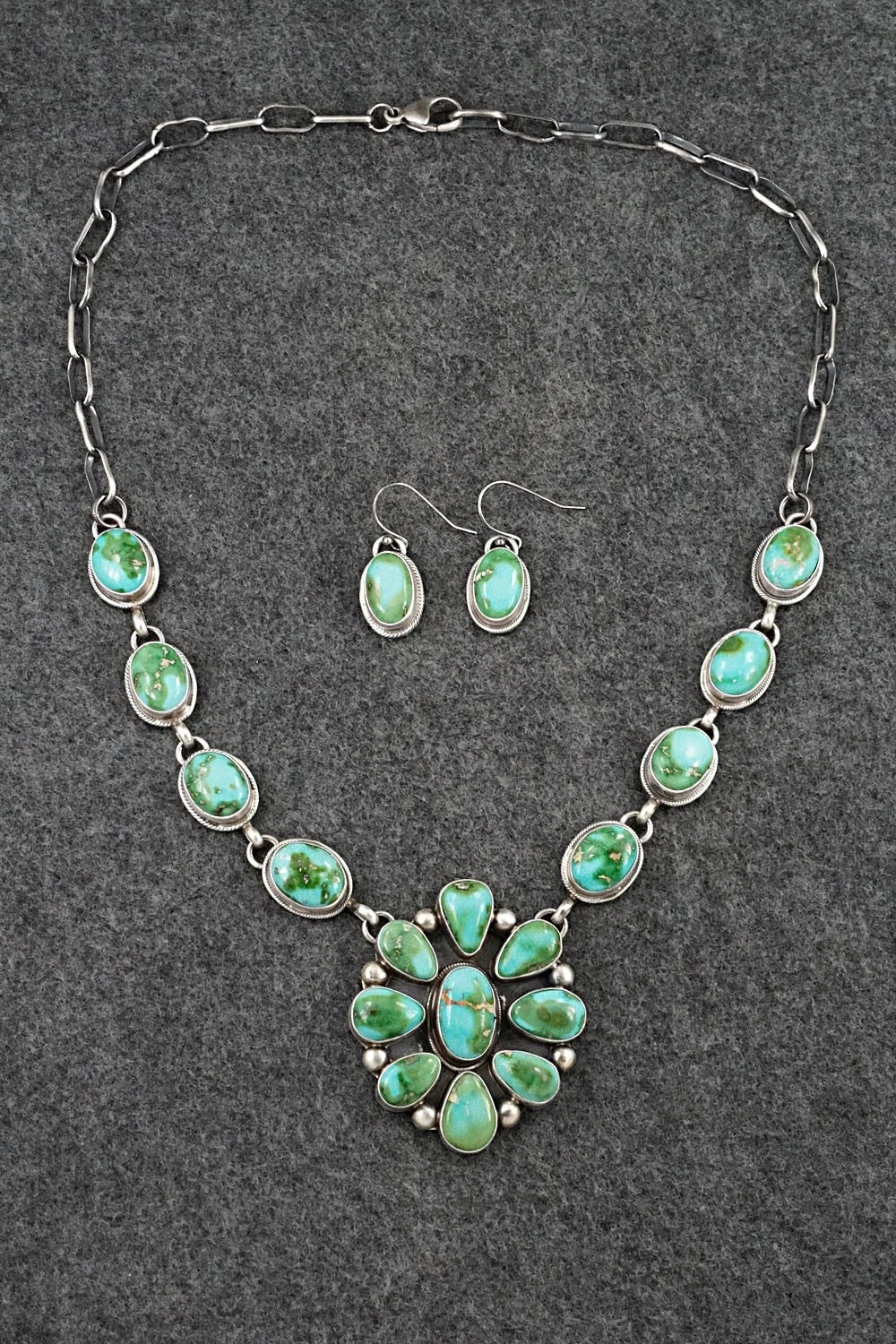 Turquoise & Sterling Silver Necklace and Earrings Set - Kathleen Livingston