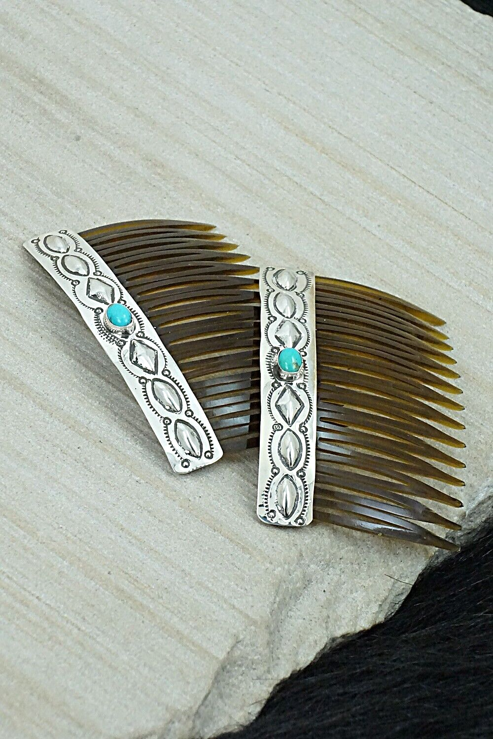 Turquoise & Sterling Silver Hair Combs - Jennie Blackgoat