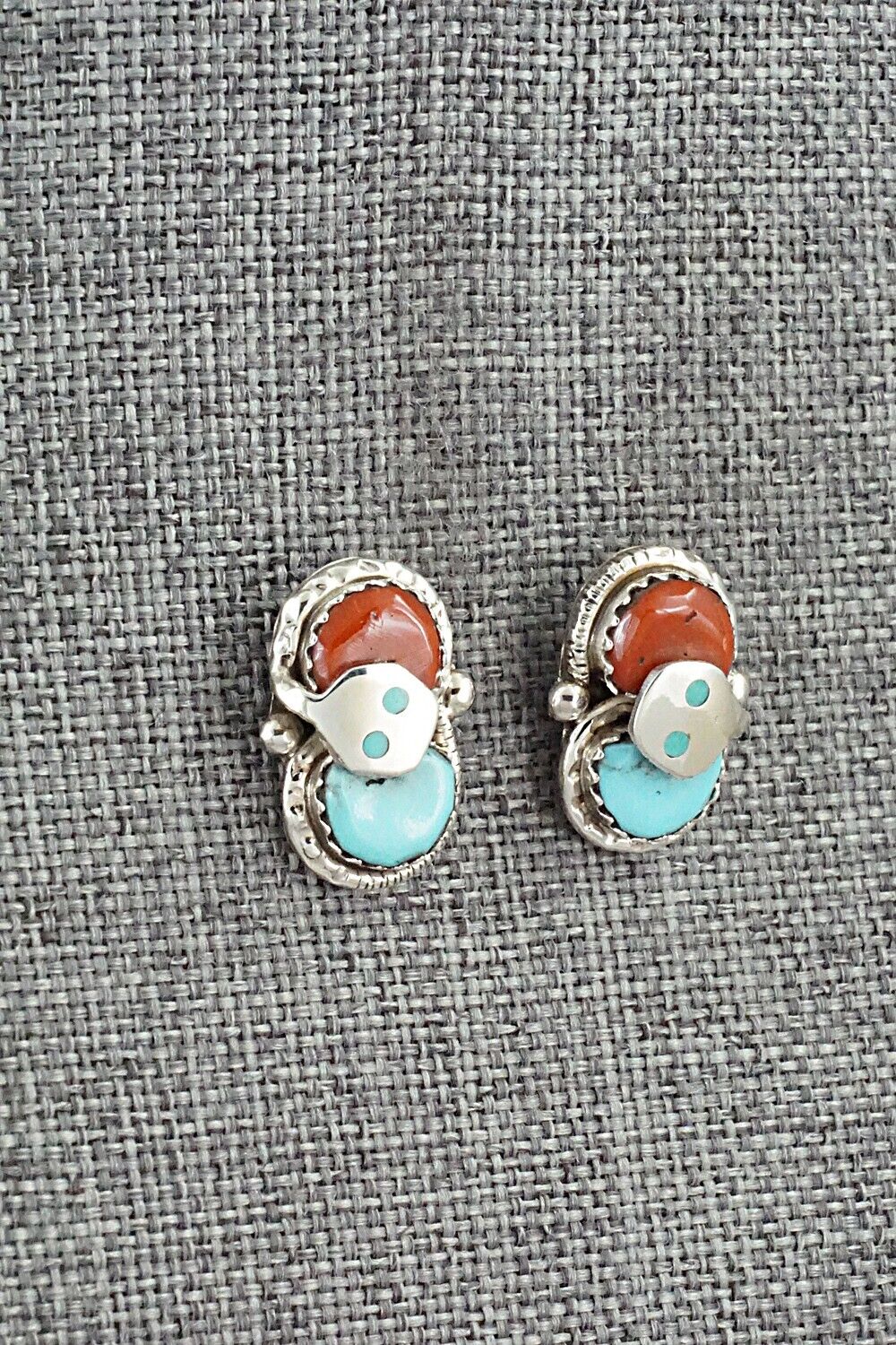 Turquoise, Coral & Sterling Silver Earrings - Joy Calavaza