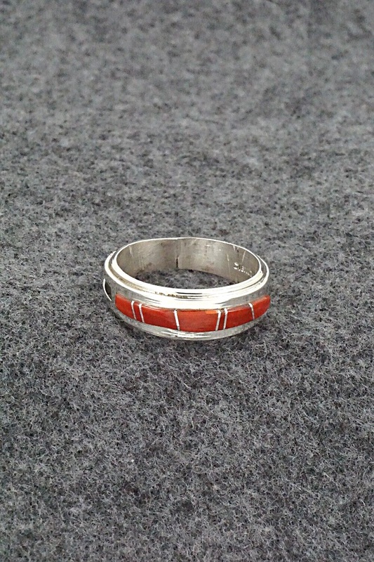 Coral & Sterling Silver Inlay Ring - Wilbert Muskett Jr. - Size 9.5