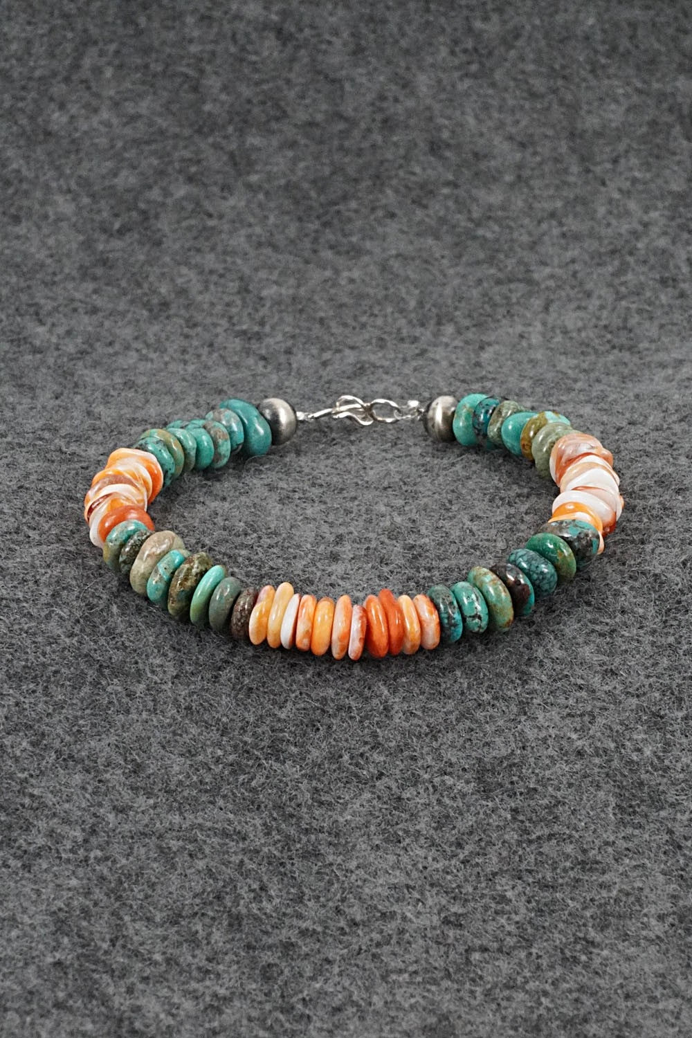 Turquoise, Spiny Oyster & Sterling Silver Bracelet - Doreen Jake