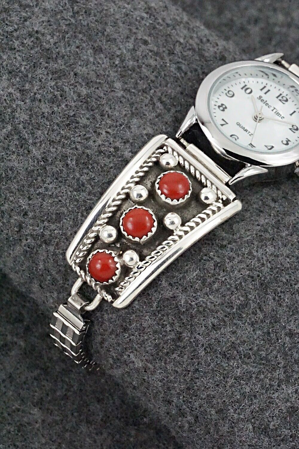 Coral & Sterling Silver Watch Bracelet - Paul Largo