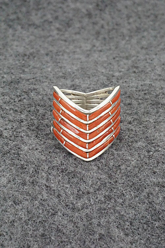 Coral & Sterling Silver Ring - Andrew Enrico - Size 7.5