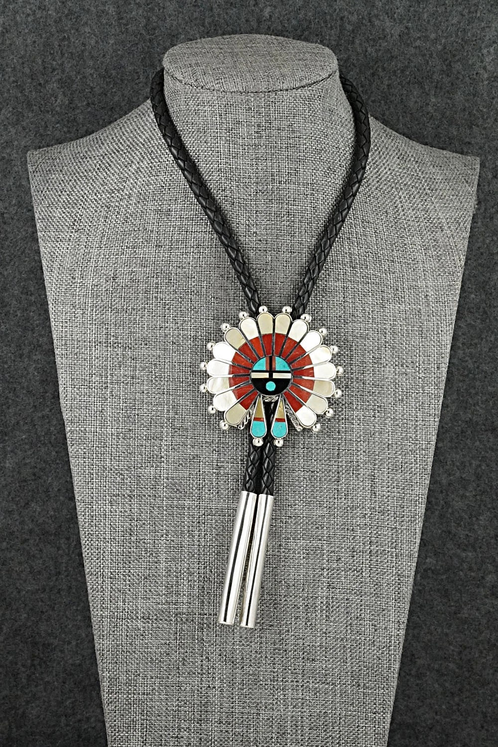 Multi-Stone & Sterling Silver Inlay Bolo Tie - April Unkestine