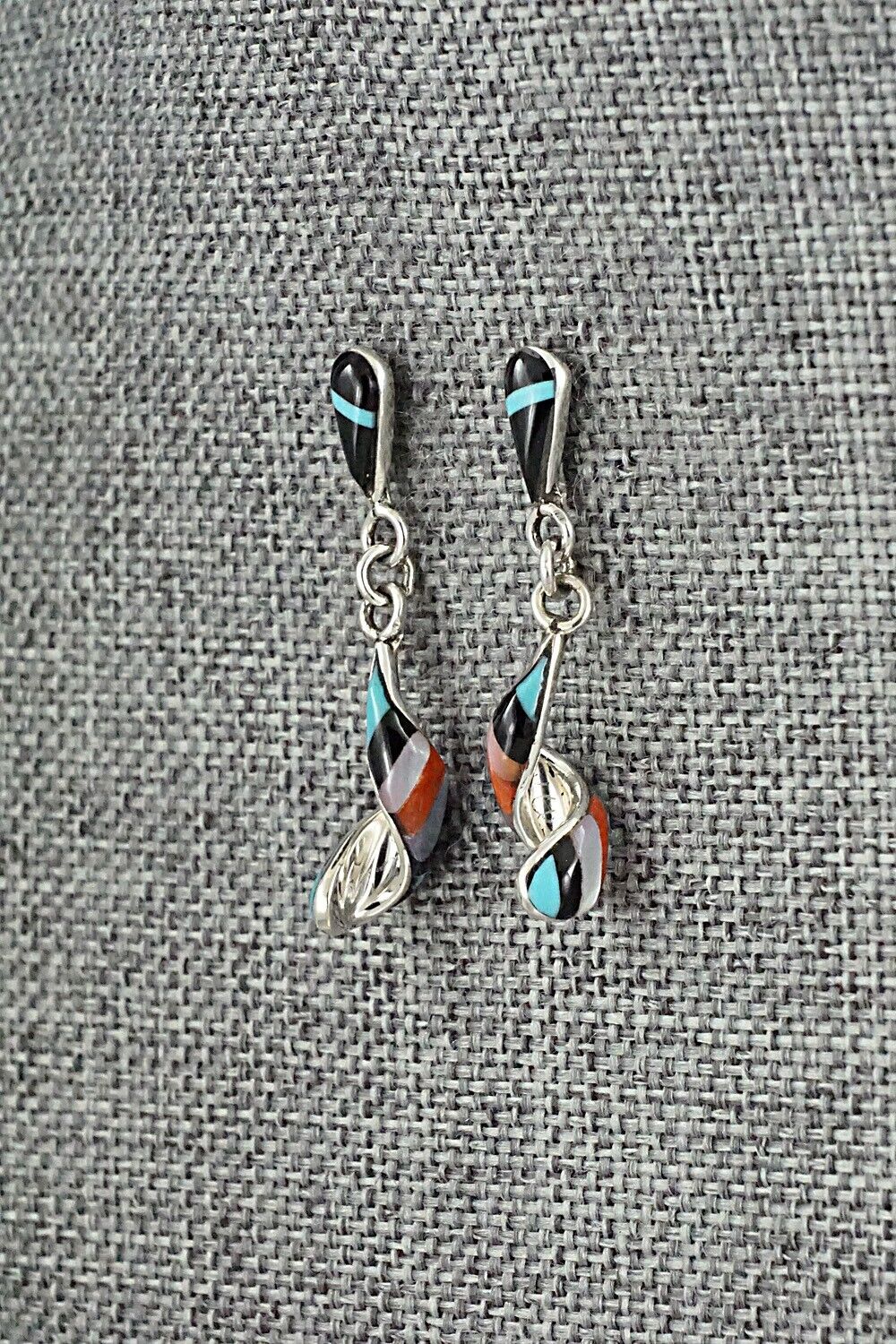 Multi-Stone & Sterling Silver Inlay Earrings - Idella Edaakie