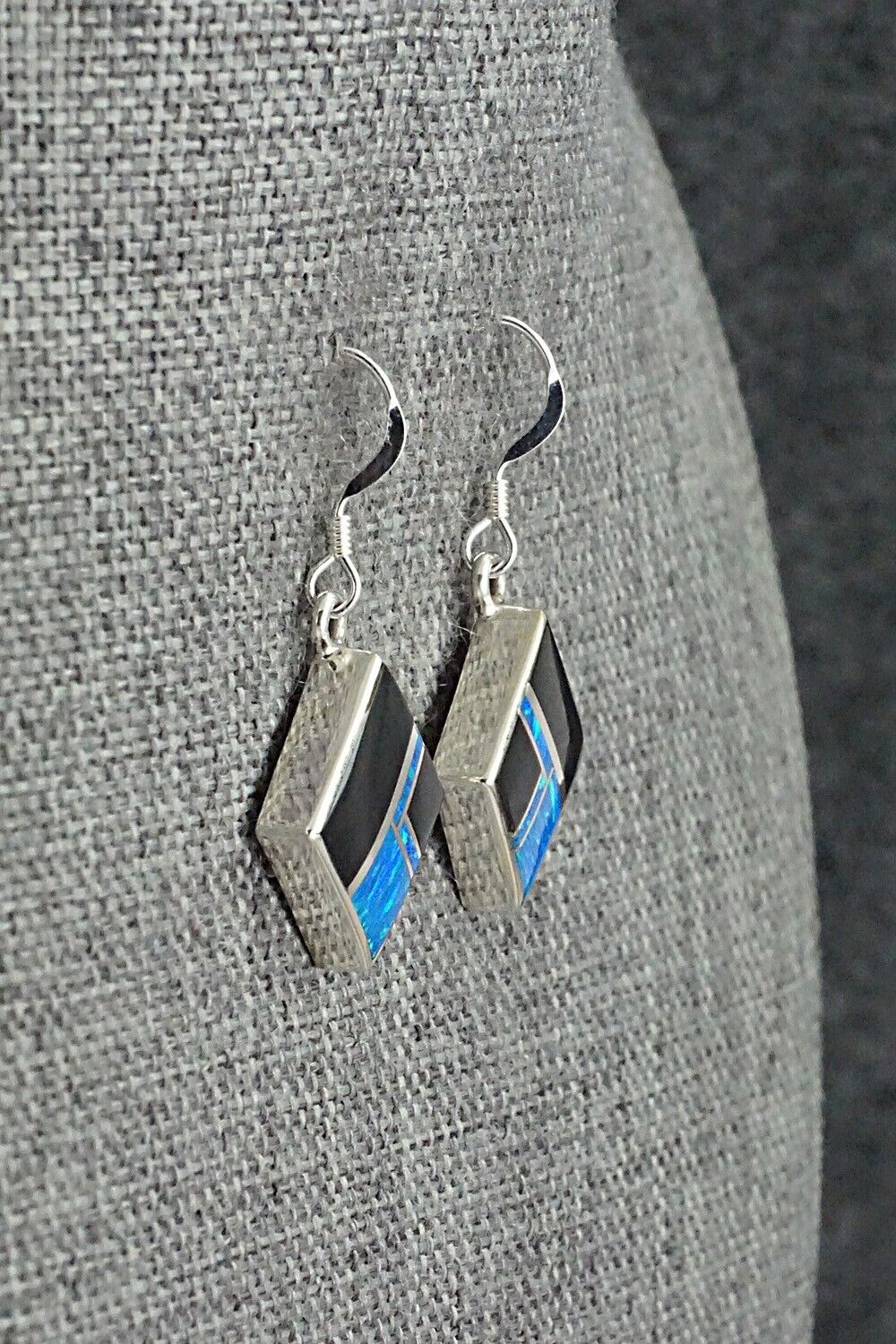 Onyx, Opalite & Sterling Silver Inlay Earrings - James Manygoats