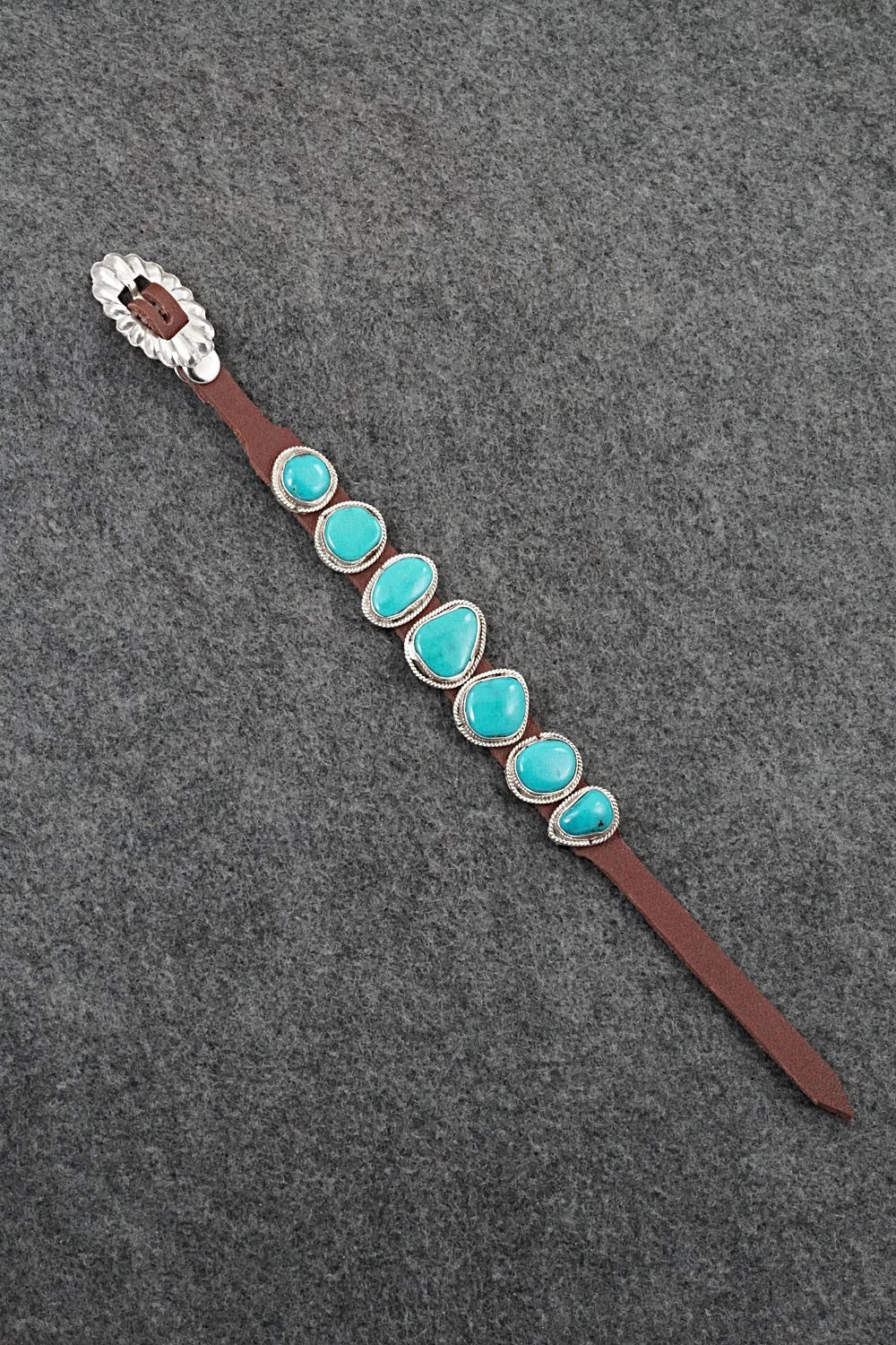 Turquoise, Sterling Silver & Leather Bracelet - Rosita Charlie