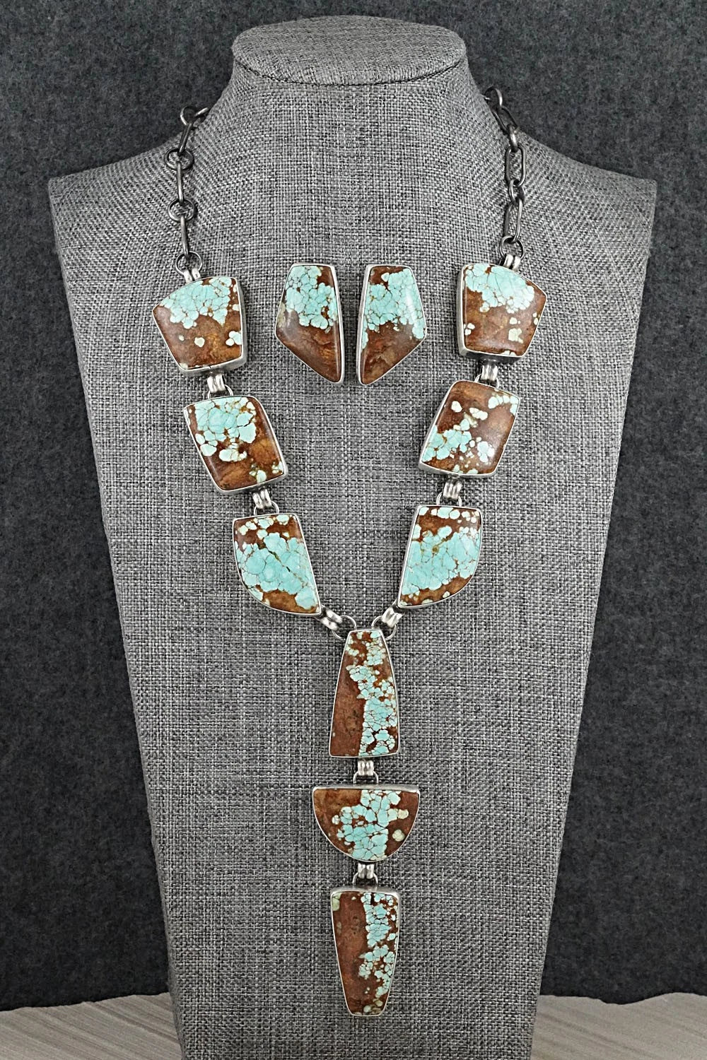 Turquoise & Sterling Silver Necklace and Earrings Set - Darrin Livingston