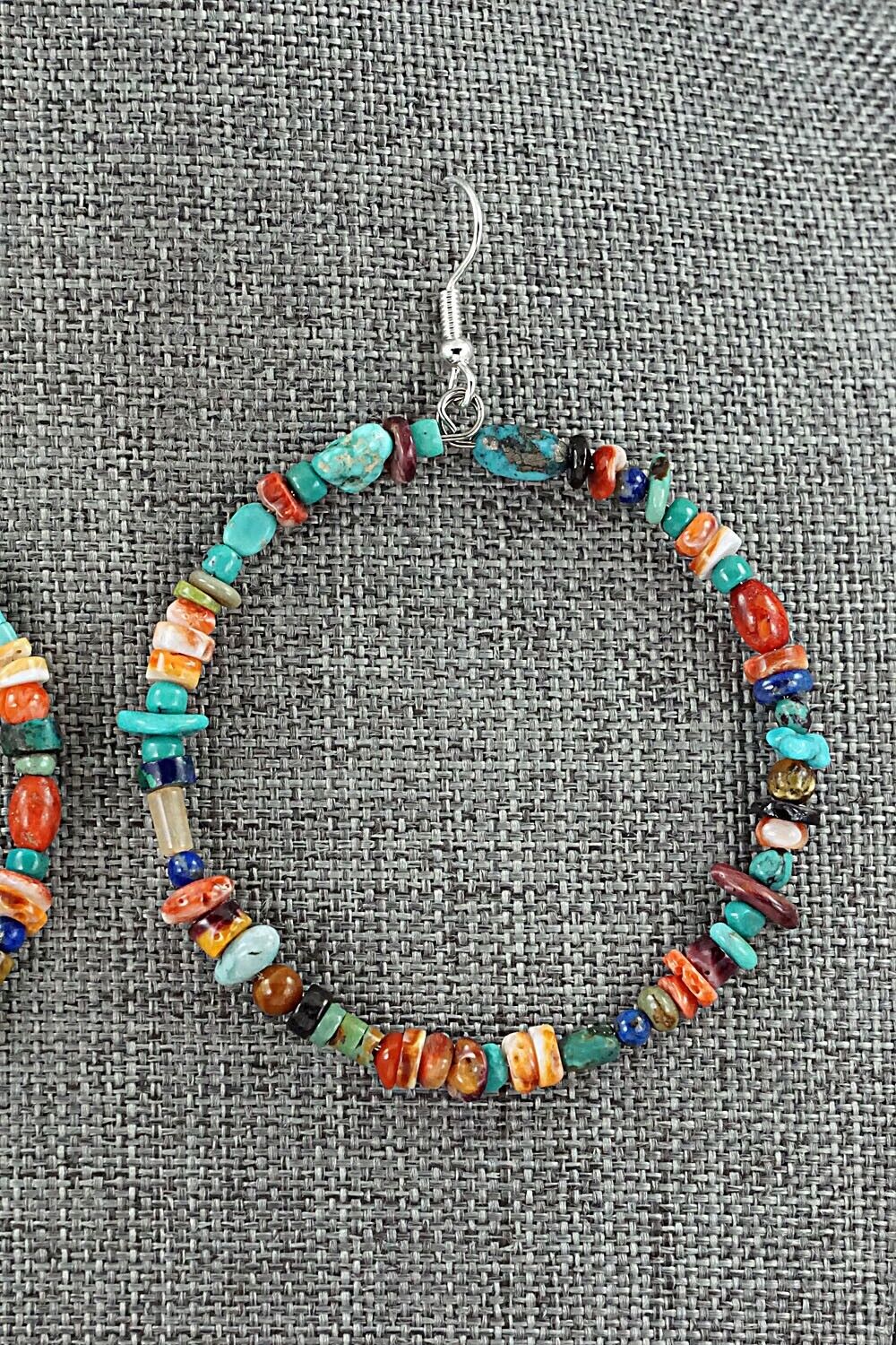 Multi Stone & Sterling Silver Hoop Earrings - Helen Tsosie