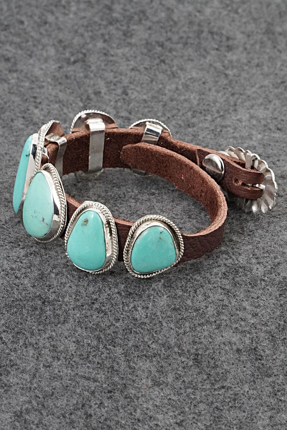 Turquoise, Sterling Silver & Leather Bracelet - Rosita Charlie