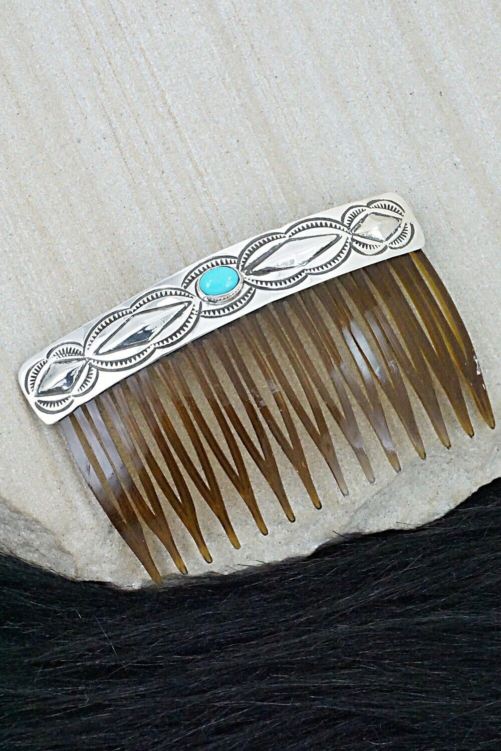 Turquoise & Sterling Silver Hair Combs - Jennie Blackgoat