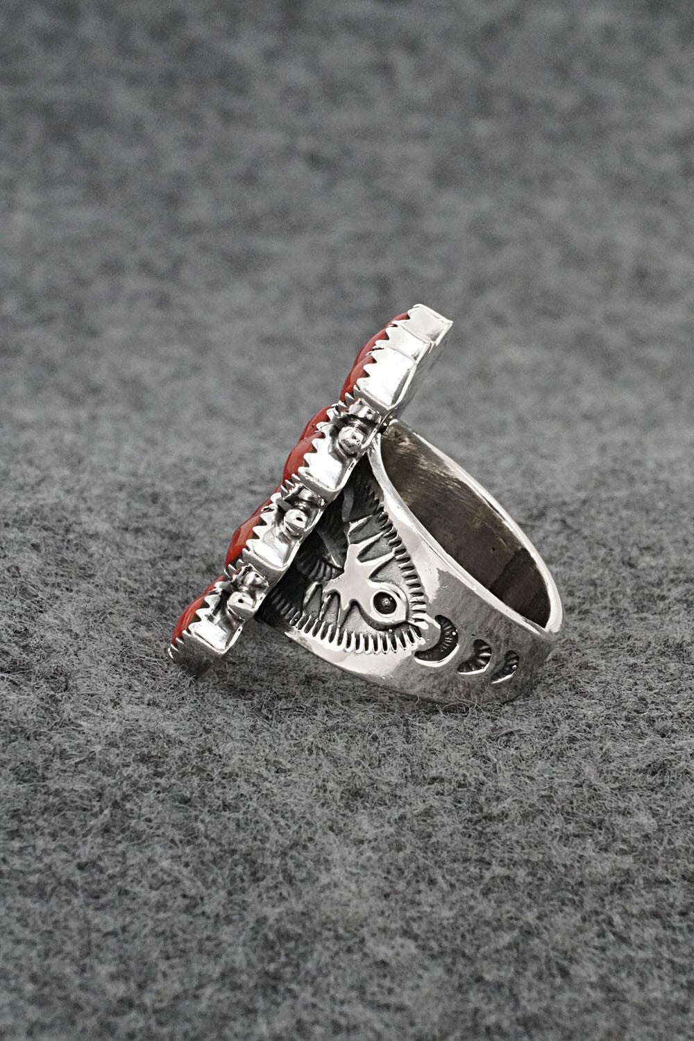 Coral & Sterling Silver Ring - Verley Betone - Size 6