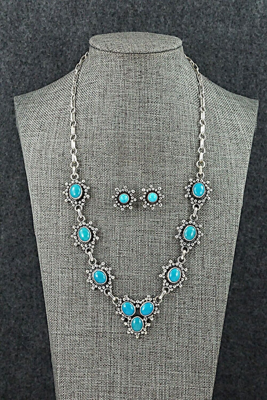 Turquoise & Sterling Silver Necklace and Earrings Set - Roie Jaque
