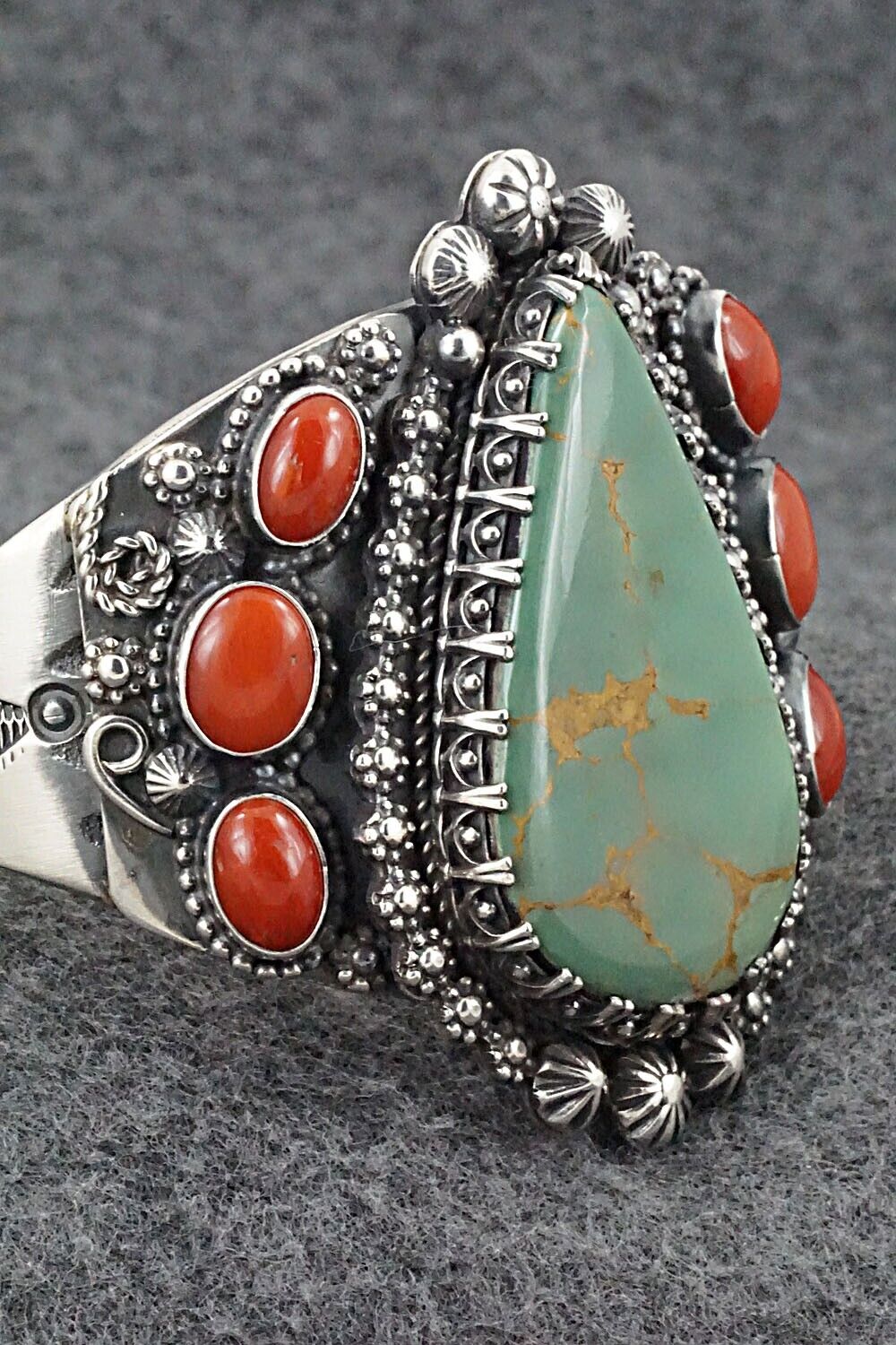 Turquoise, Coral & Sterling Silver Bracelet - Readda Begay
