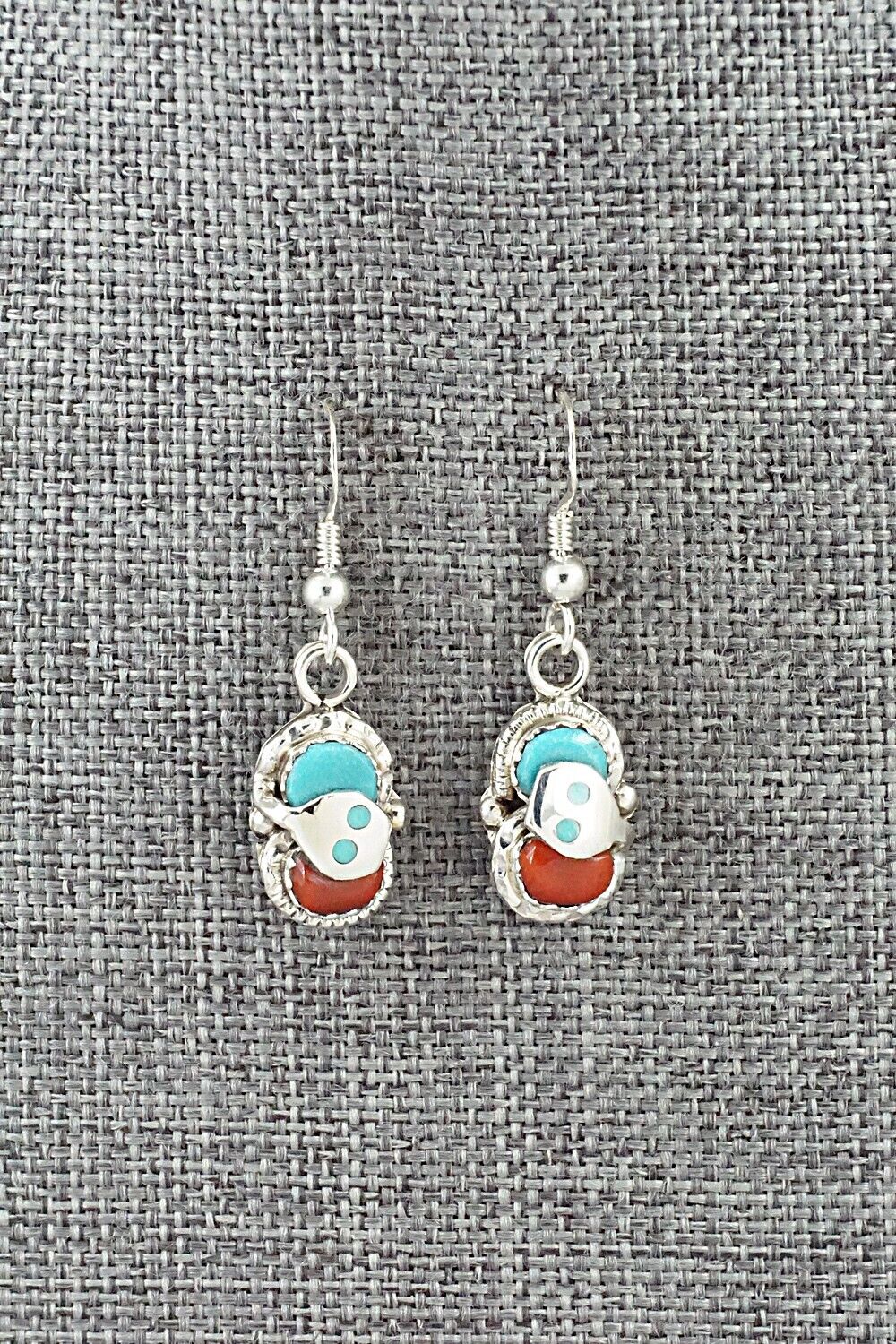 Turquoise, Coral & Sterling Silver Earrings - Joy Calavaza