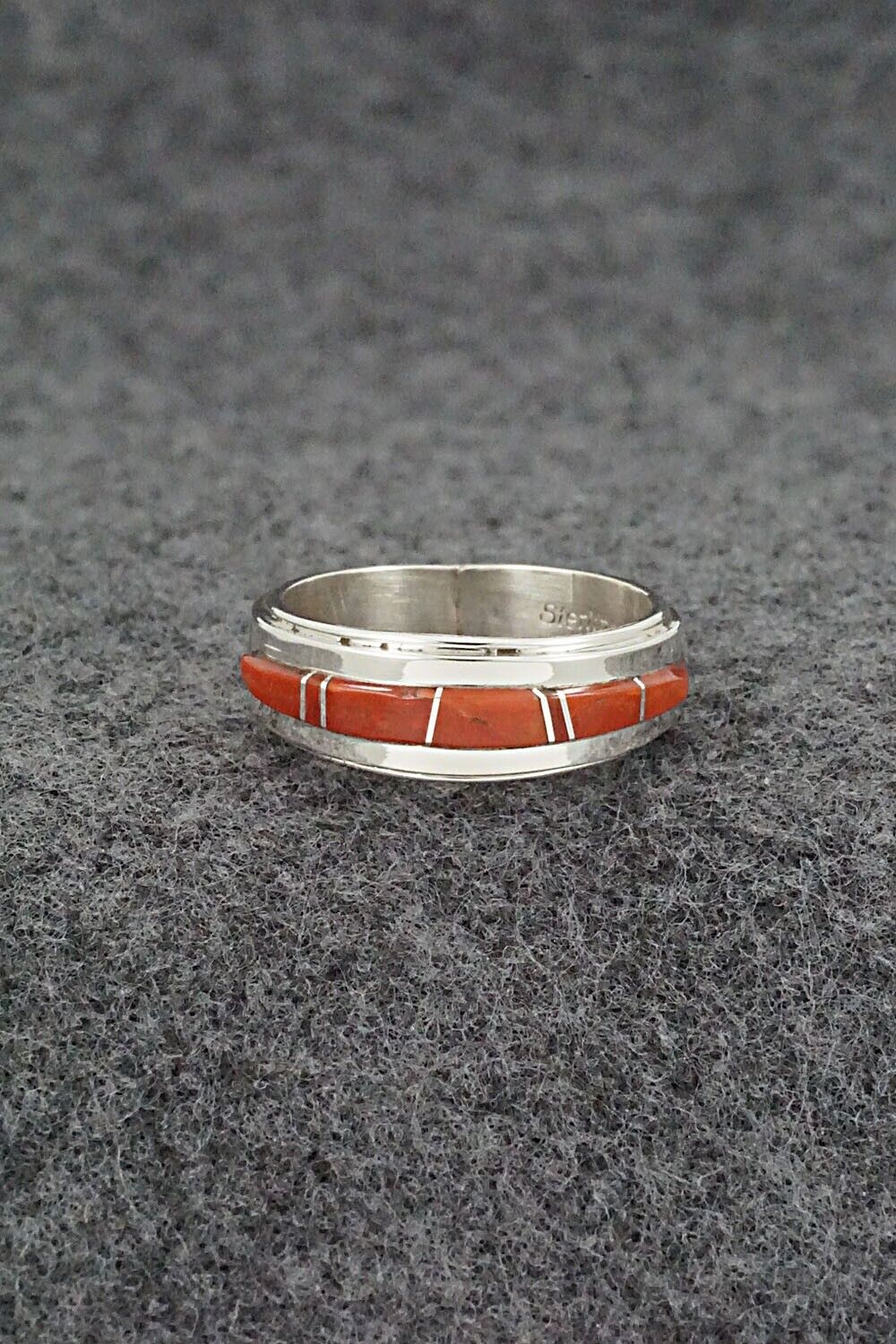 Coral & Sterling Silver Inlay Ring - Wilbert Muskett Jr. - Size 7