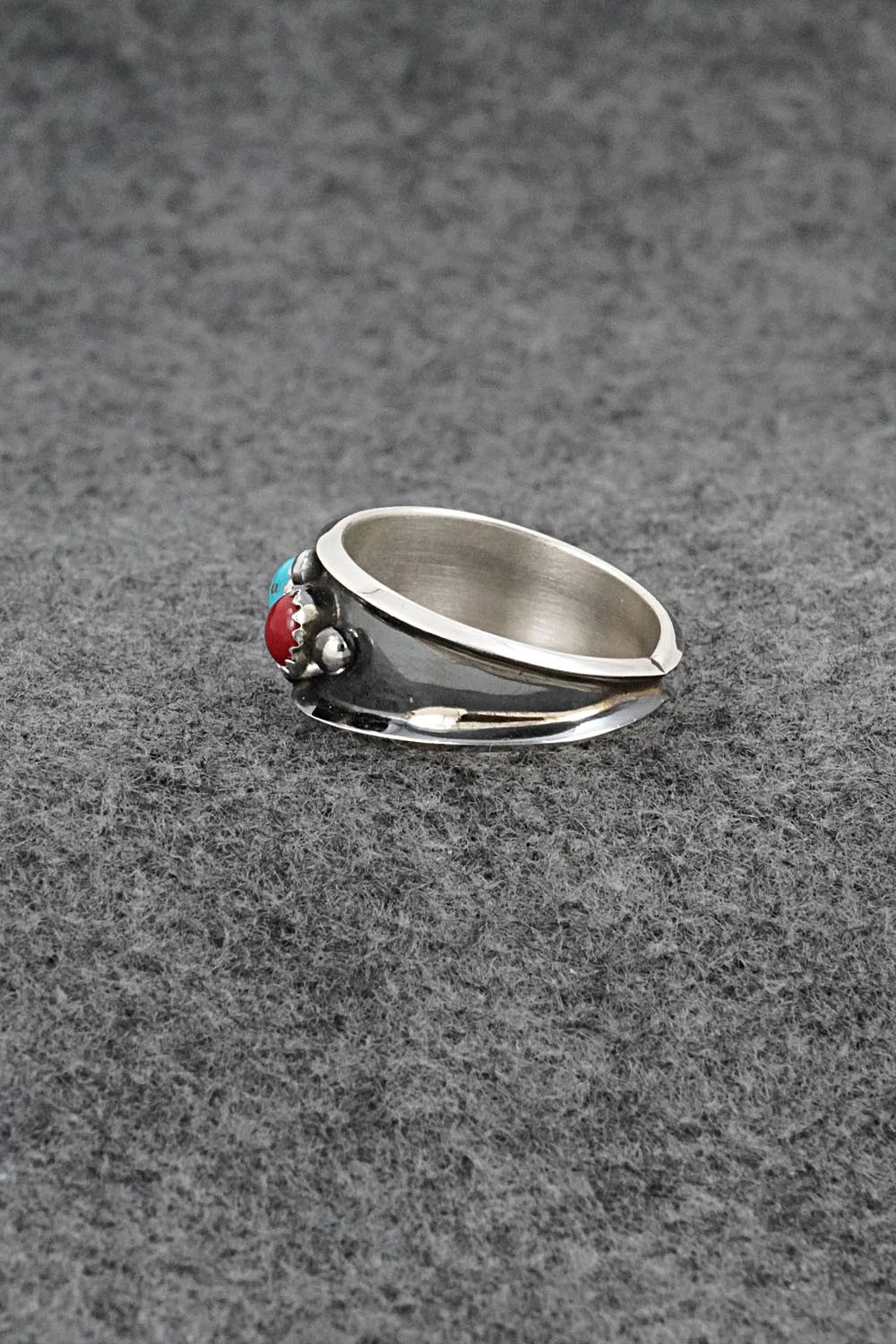 Turquoise, Coral & Sterling Silver Ring - Paul Largo - Size 11