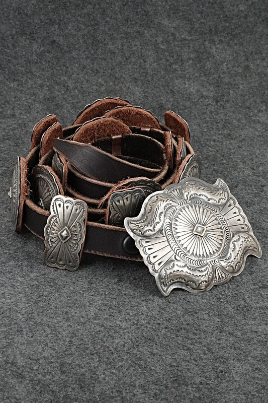 Sterling Silver & Leather Concho Belt - Dan Morgan