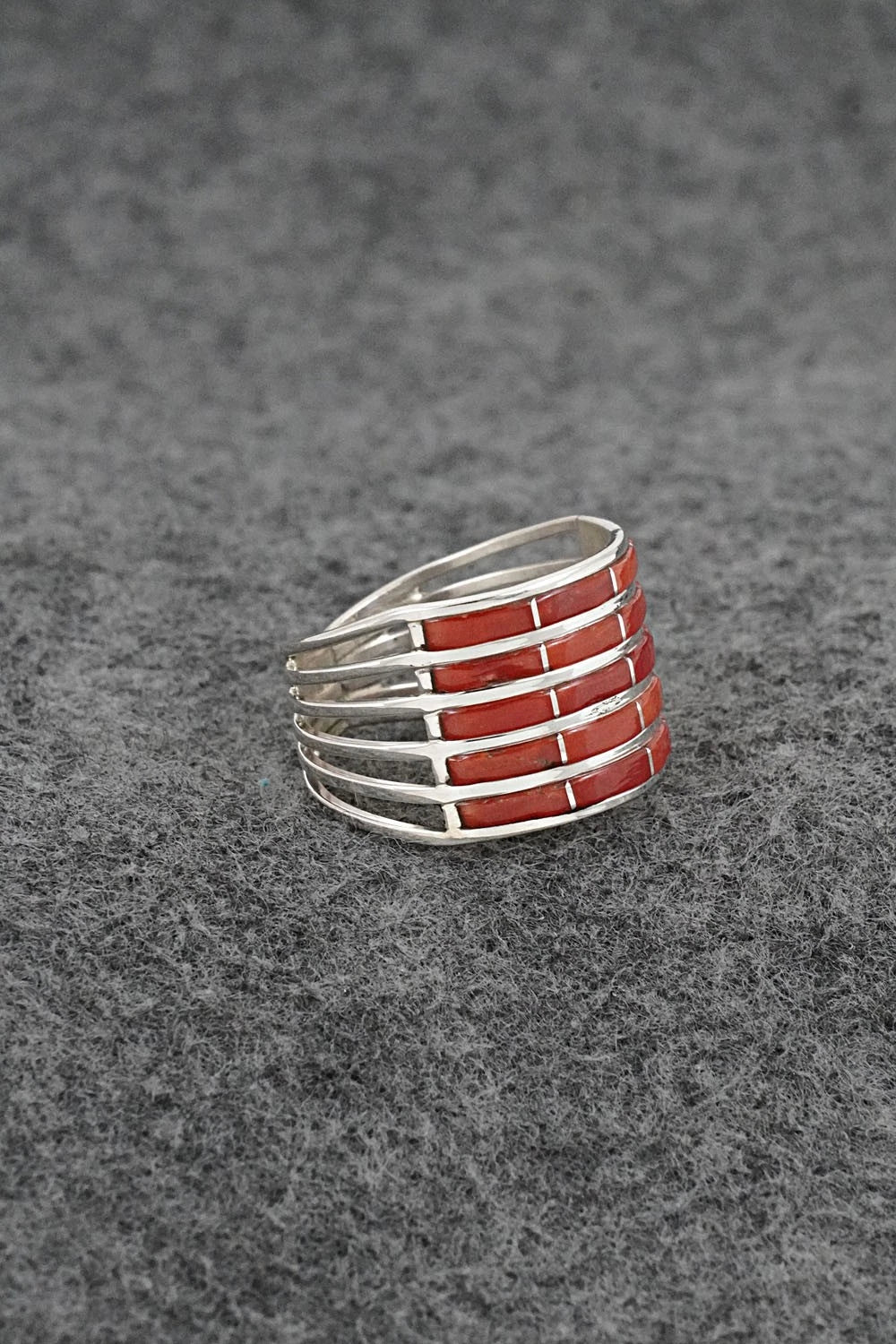 Coral & Sterling Silver Ring - Andrew Enrico - Size 10