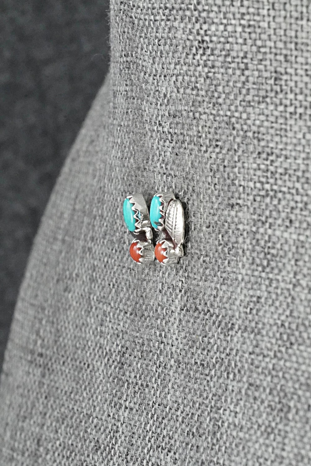 Turquoise, Coral & Sterling Silver Earrings - Betty Hawthorne
