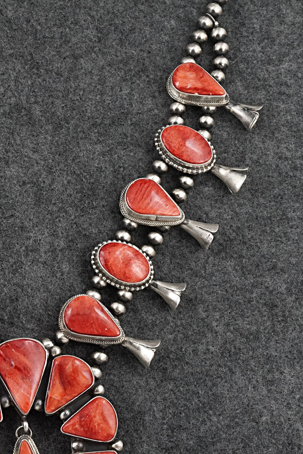Spiny Oyster & Sterling Silver Squash Blossom Set - Kathleen Livingston