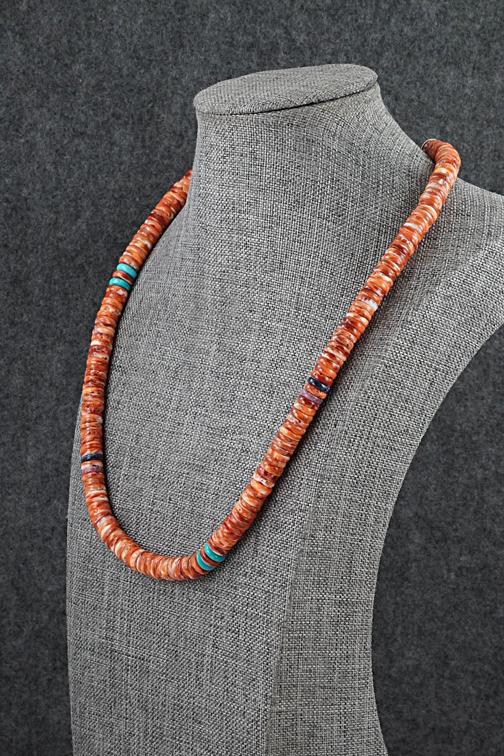 Turquoise, Spiny Oyster & Sterling Silver Necklace - Lupe Lovato