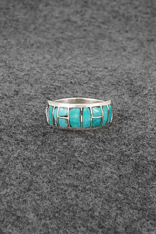 Turquoise & Sterling Silver Inlay Ring - Matilda Chattin - Size 12