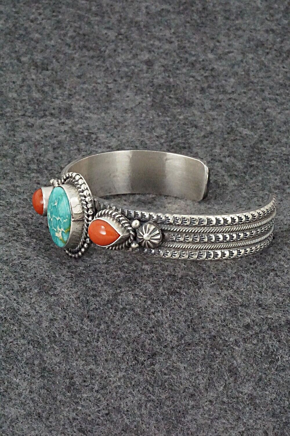 Turquoise, Coral & Sterling Silver Bracelet - Michael Calladitto