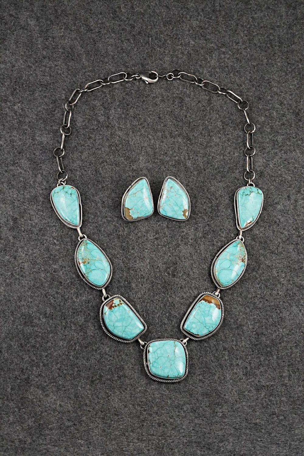 Turquoise & Sterling Silver Necklace and Earrings Set - Paul Livingston