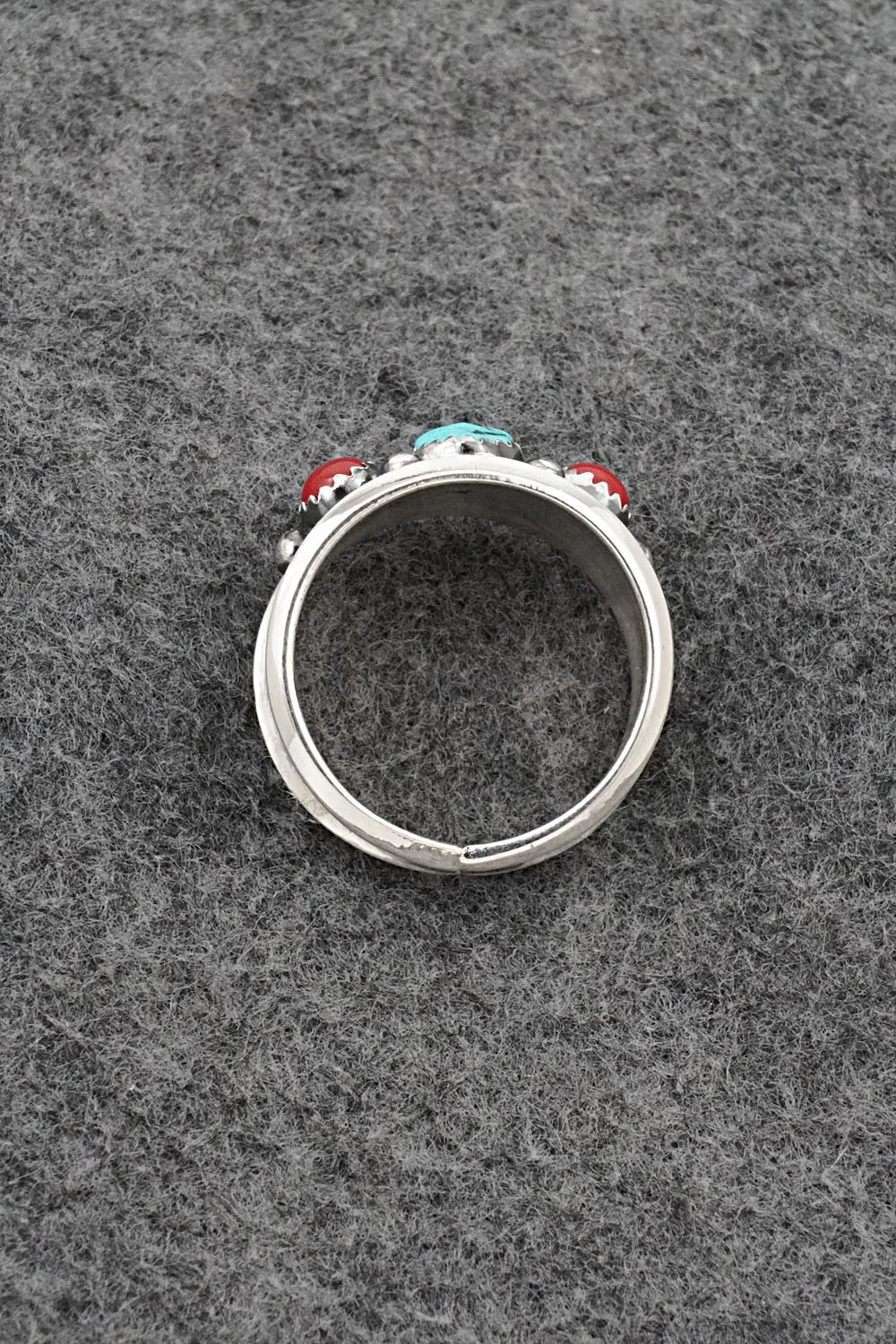 Turquoise, Coral & Sterling Silver Ring - Paul Largo - Size 12