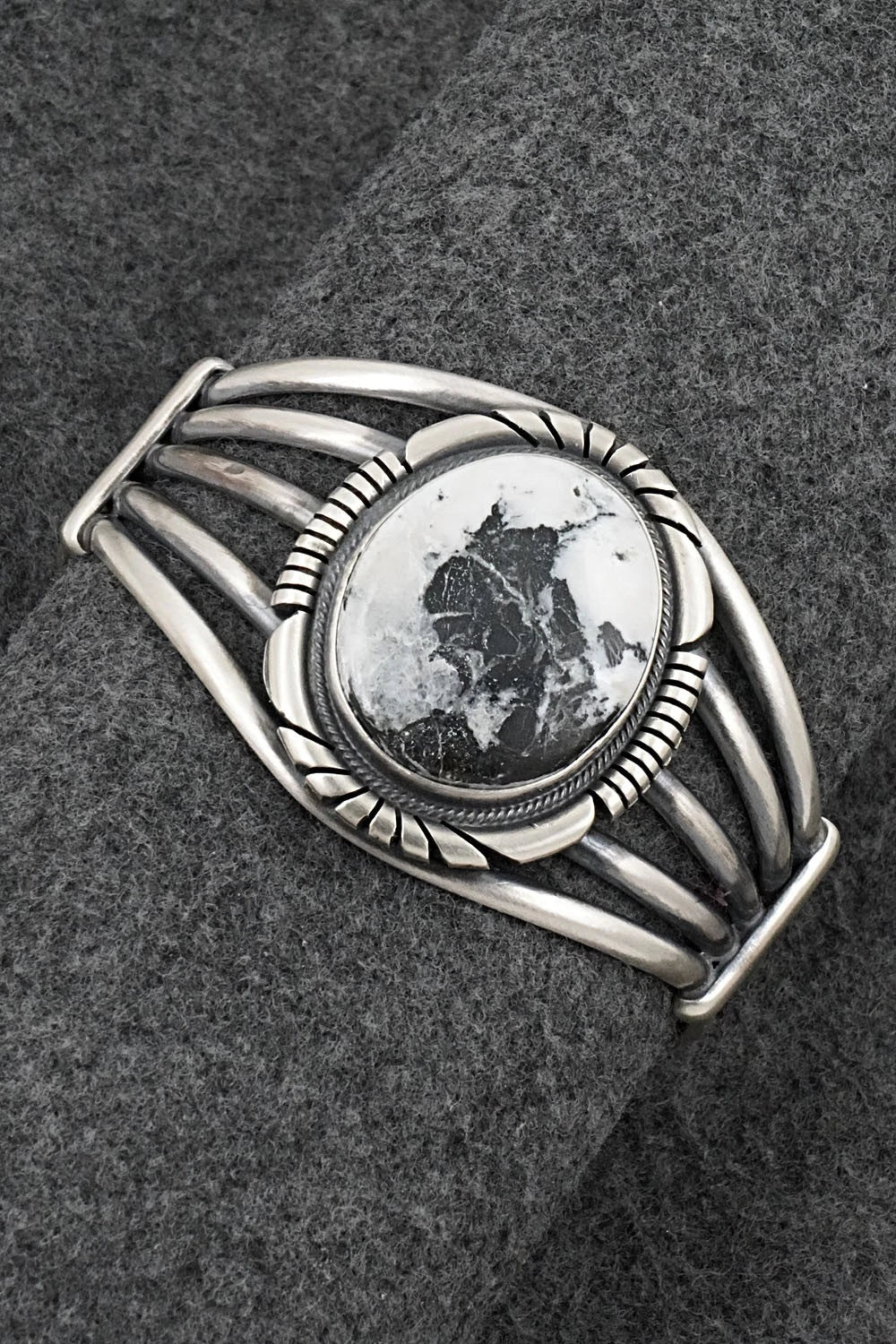 White Buffalo & Sterling Silver Bracelet - Mark Yazzie