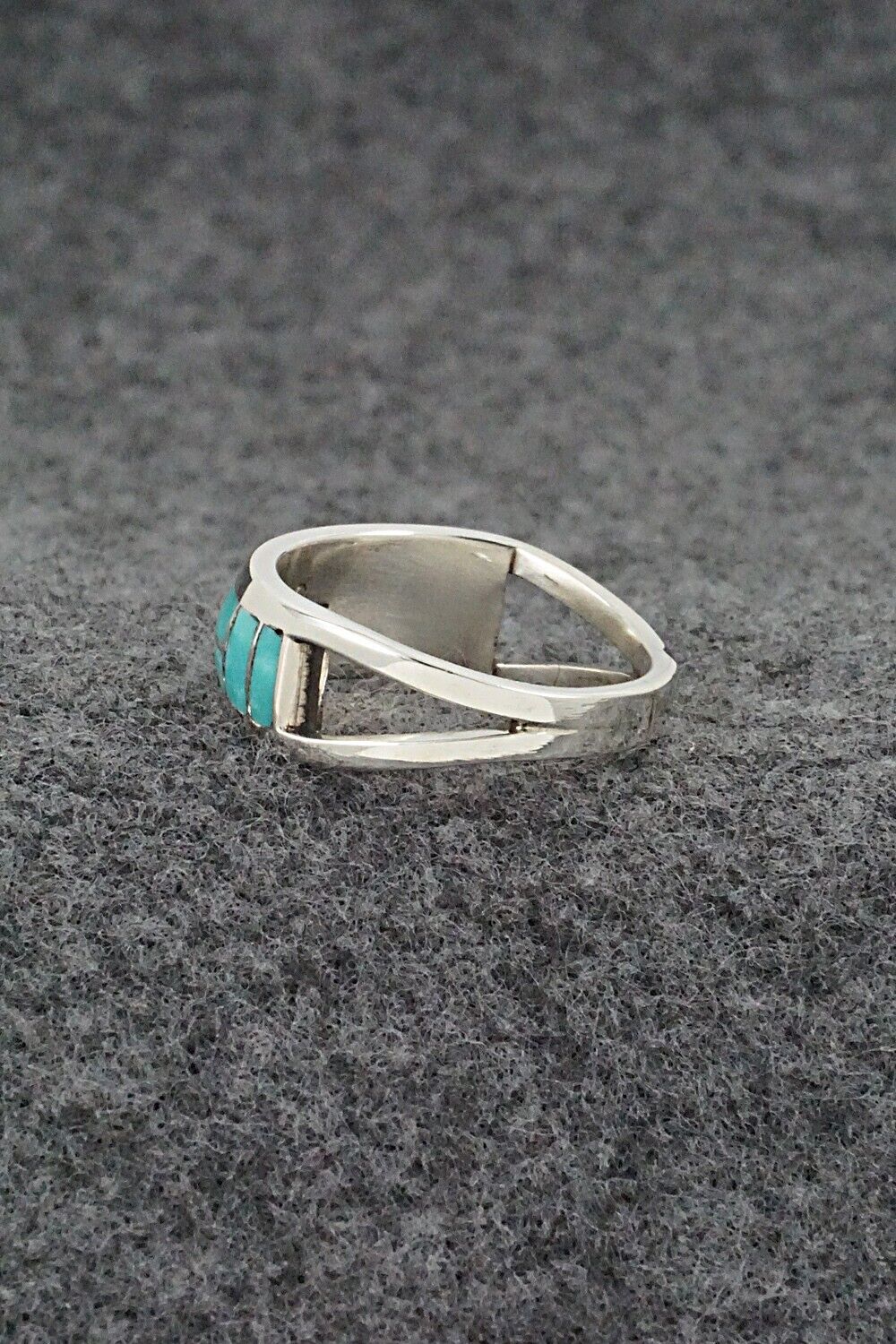 Turquoise & Sterling Silver Inlay Ring - Sibert Bowannie - Size 8