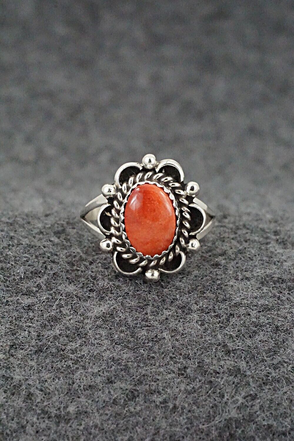 Spiny Oyster & Sterling Silver Ring - Freda Martinez - Size 8