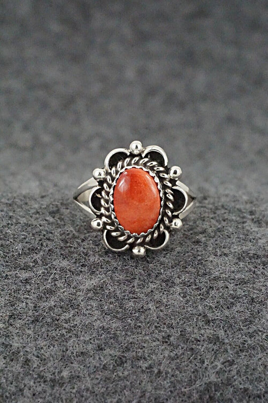 Spiny Oyster & Sterling Silver Ring - Freda Martinez - Size 8