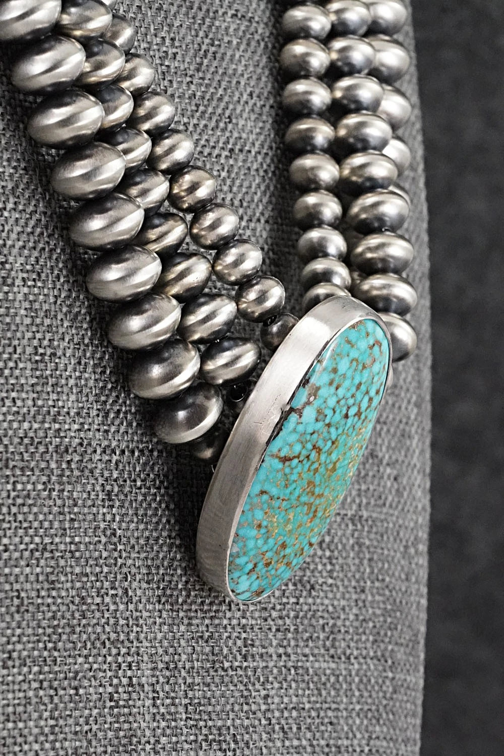 Turquoise & Sterling Silver Navajo Pearl Necklace - Gruber & Halwood