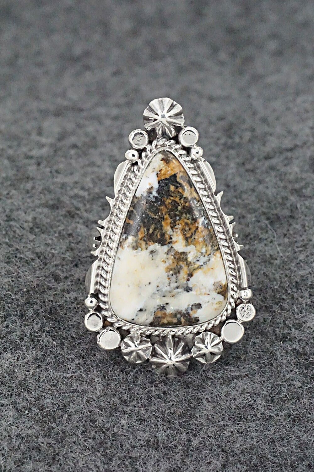 White Buffalo & Sterling Silver Ring - Daniel Benally - Size 7.5