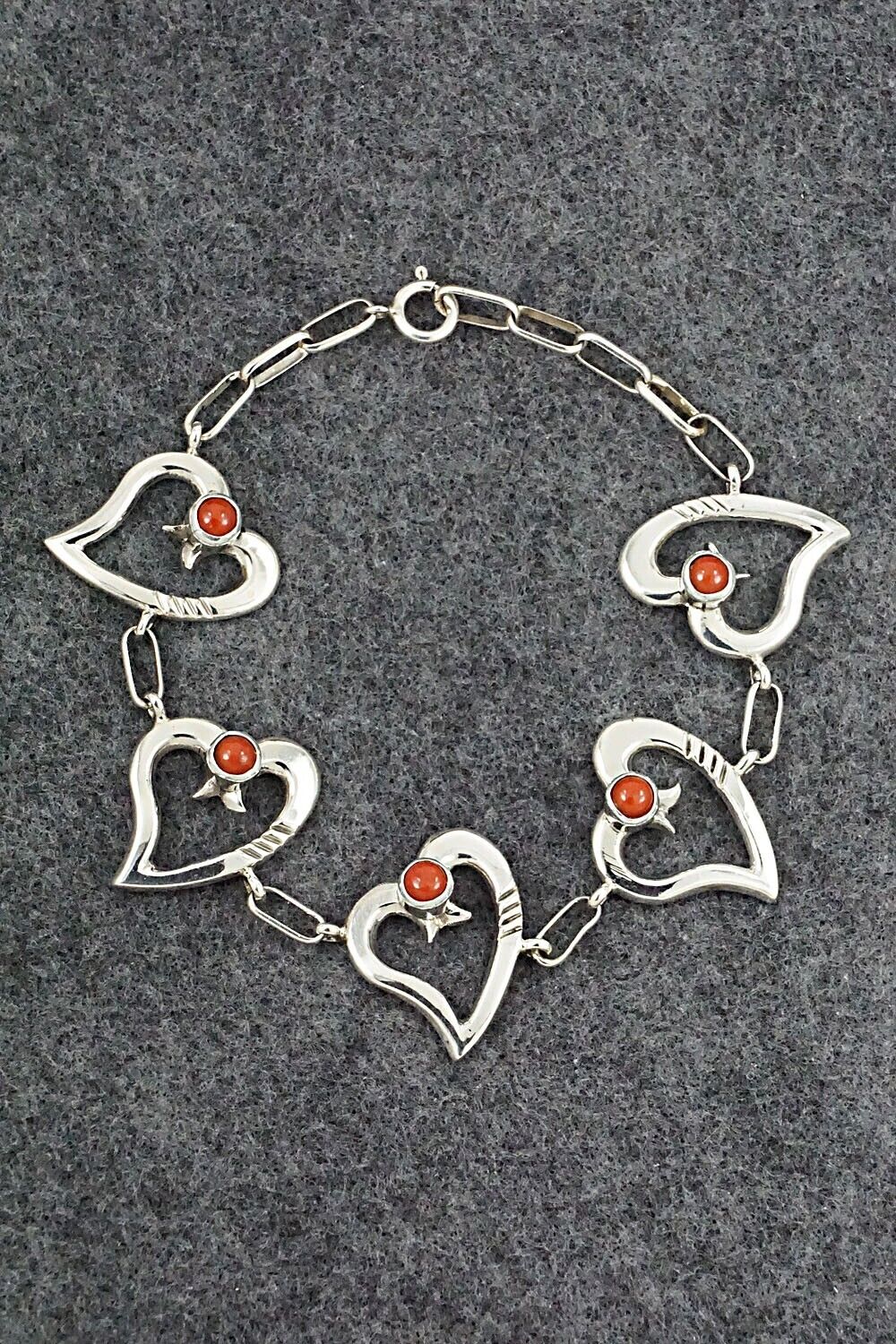 Coral and Sterling Silver Link Bracelet - Mildred Parkhurst