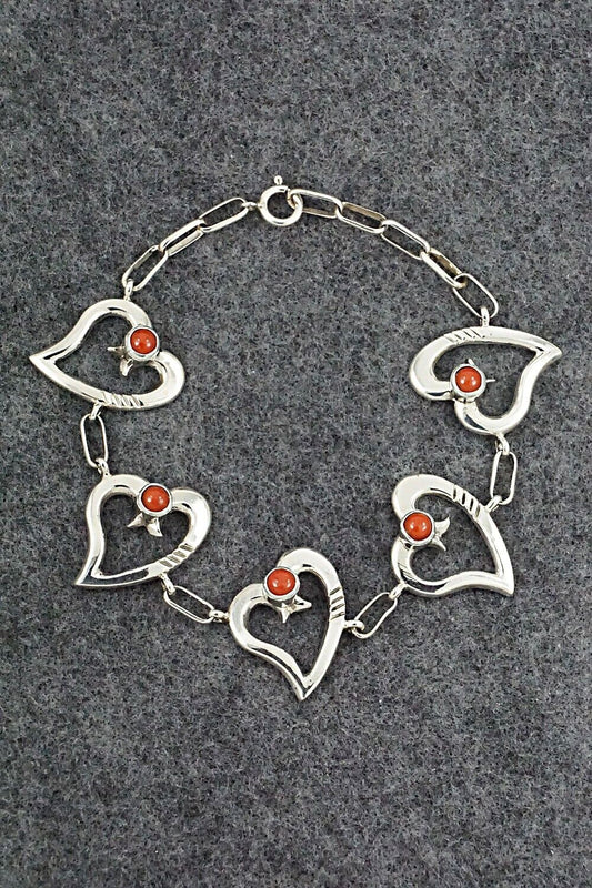 Coral and Sterling Silver Link Bracelet - Mildred Parkhurst