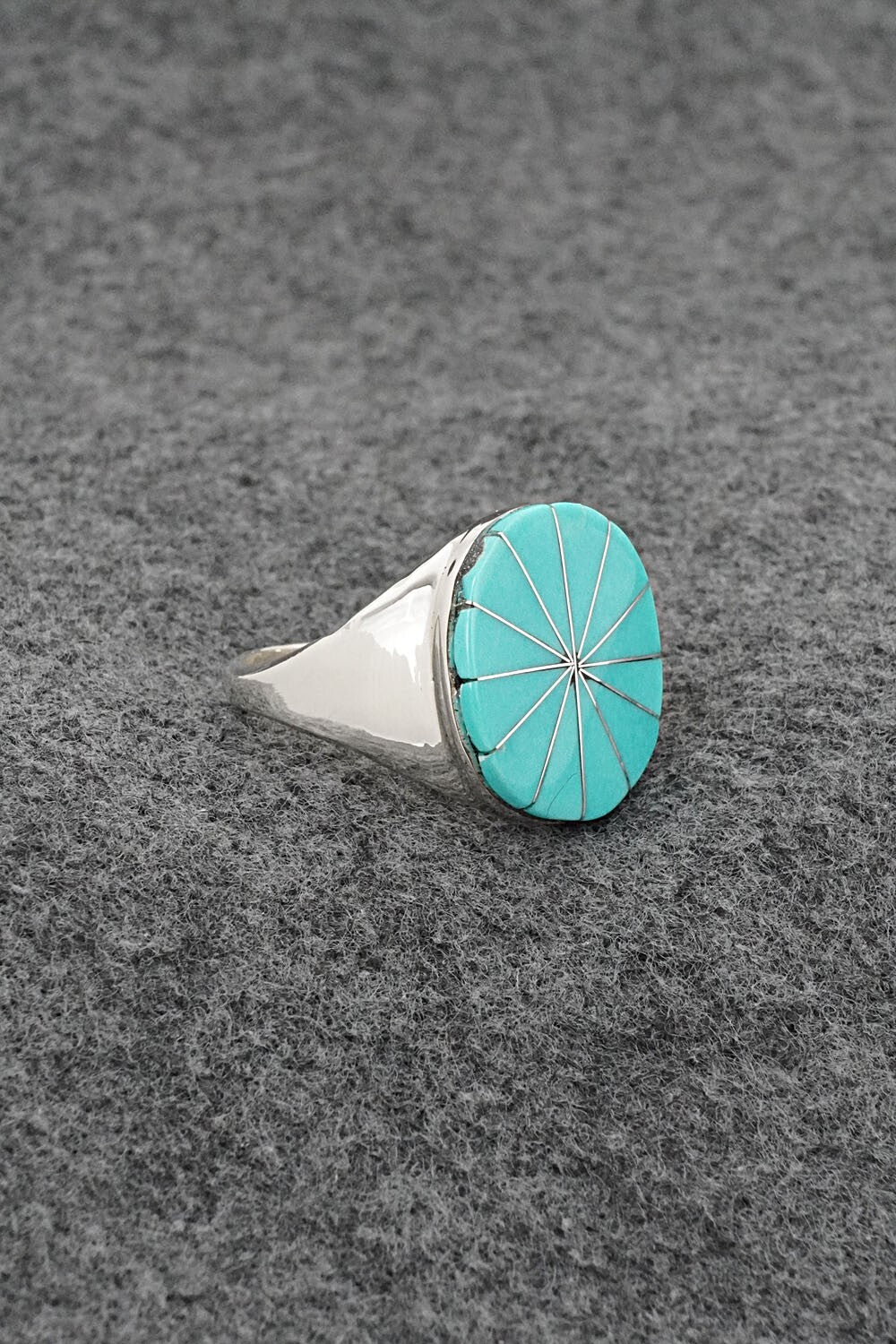 Turquoise & Sterling Silver Inlay Ring - Johnson Laweka - Size 9.5