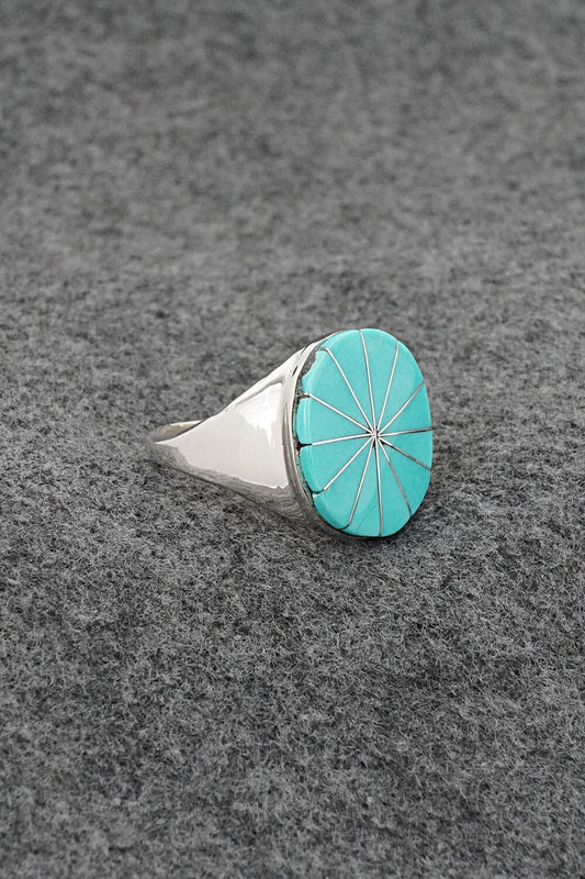 Turquoise & Sterling Silver Inlay Ring - Johnson Laweka - Size 9.5